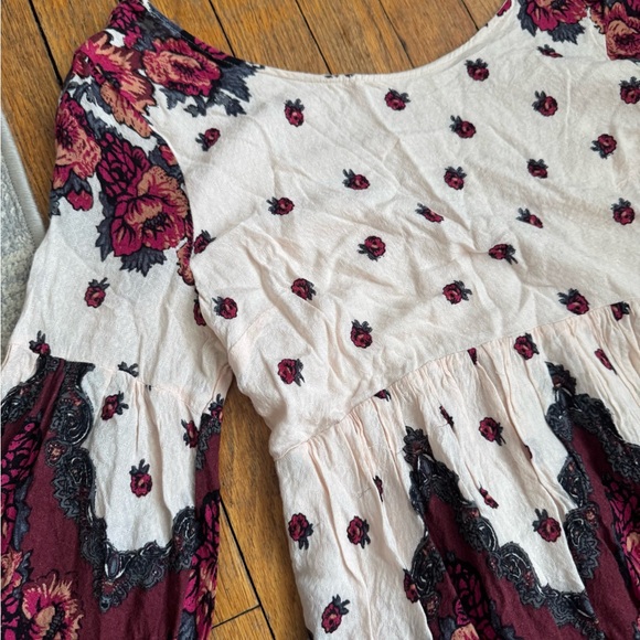 Free People Cream and Purple Floral Mini Dress - Picture 3 of 6